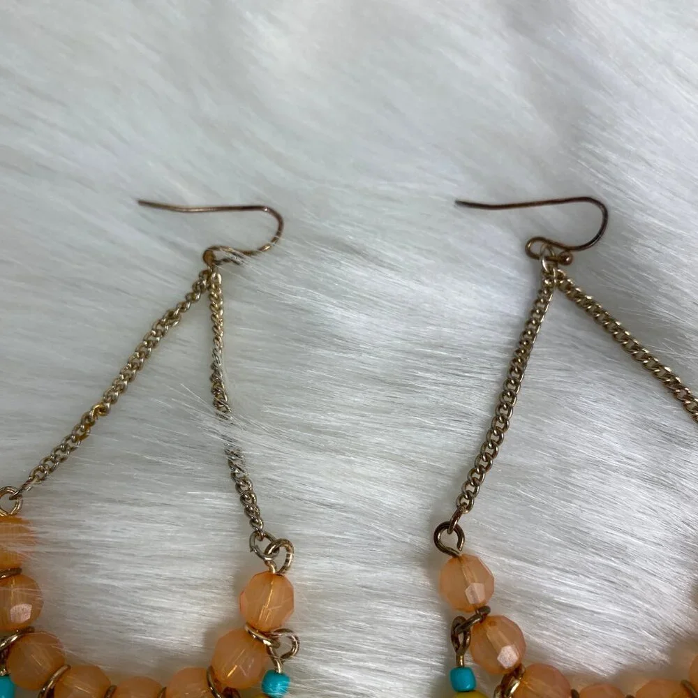 Boho Beaded Dangle & Drop Brown, Yellow, Blue Chain Pierced Earrings